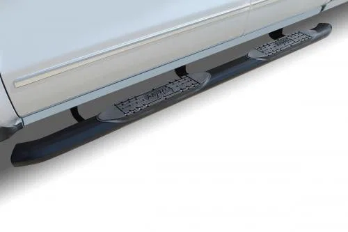 1504-0270B – RAPTOR Nerf Bar, With Step Pads 4 Inch Oval Curved Black E-Coated Steel With Welded End Caps Rocker Pane...